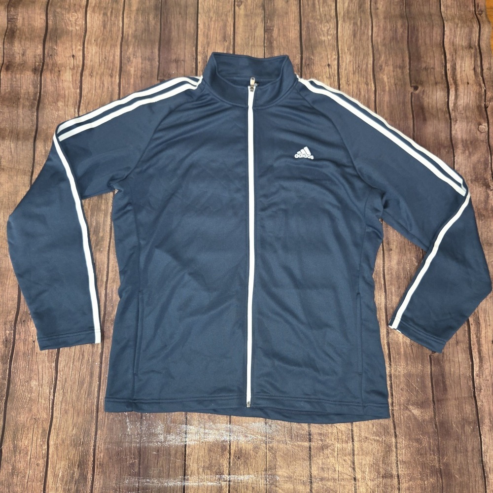 Adidas French Terry Full Zip Jacket Mens XL Navy Pockets Sportcore Blokecore 90s